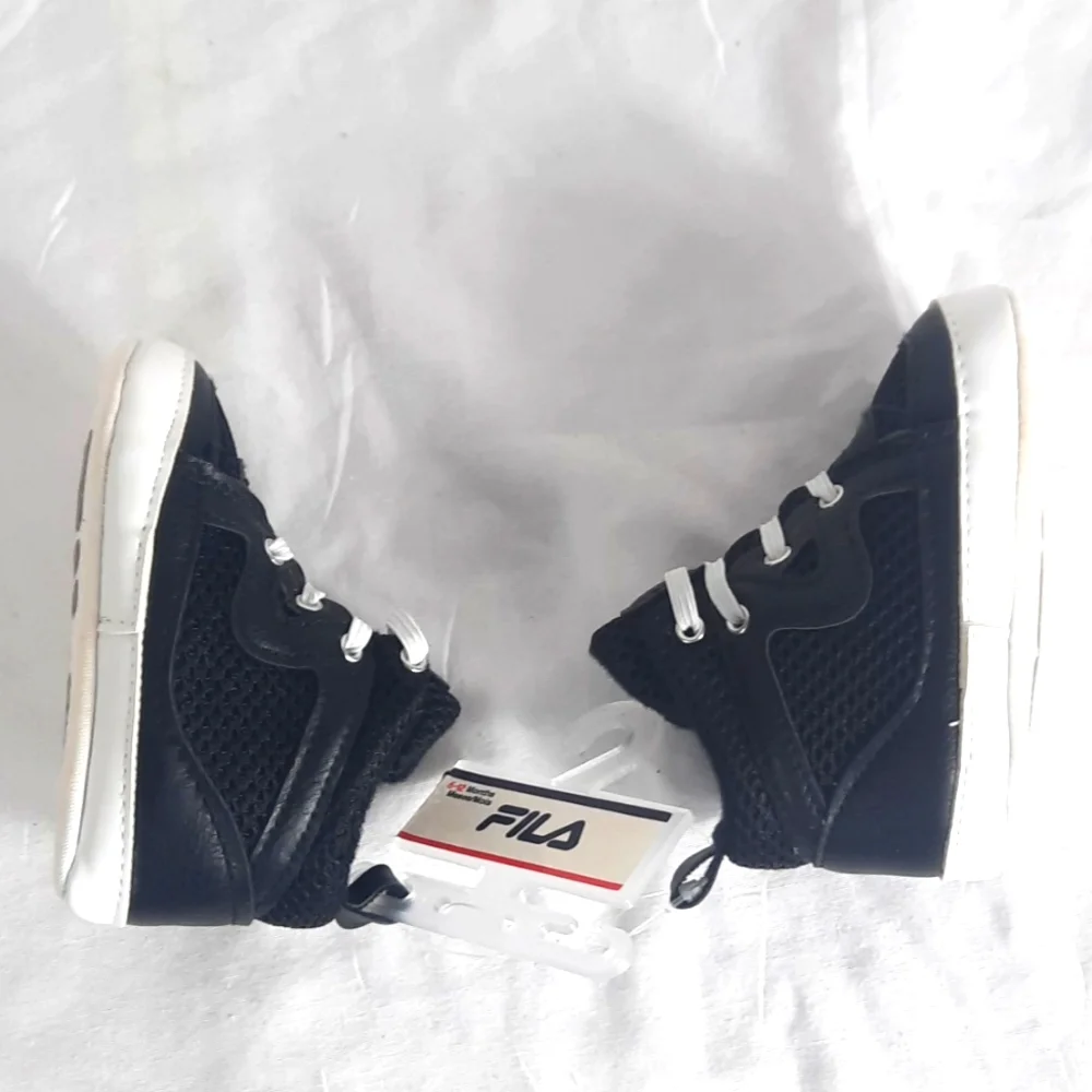 Fila Baby Crib Shoes Size 6-12 Months Black White NEW